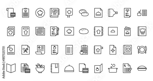 40 set of outline web recipe icons such as recipe, dough, recipe, dough, vector thin icons for report, presentation, diagram, web design, mobile app