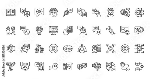 40 set of outline web natural language processing icons such as natural language processing, natural language processing, communication, sentiment analysis vector thin icons for report,
