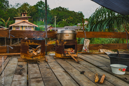 Traditional Outdoor Wood Stove Cooking.