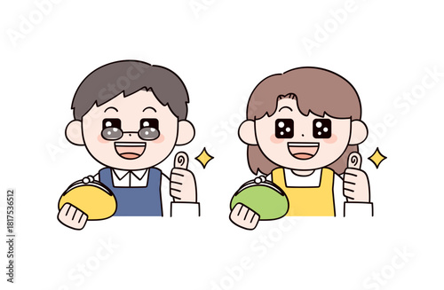 財布を持った主婦や主夫をイメージした男女2人のイラスト