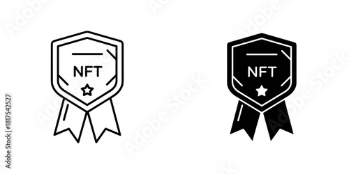 Nft award ribbon icon set, nonfungible token digital asset certificate, isolated on