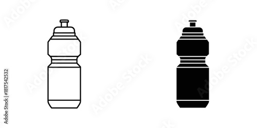 Sports water bottle icon set, outline and solid black versions, isolated on