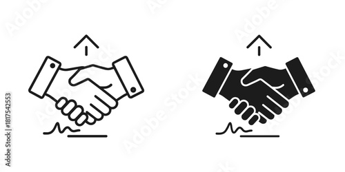 Handshake agreement icon with upward arrow and signature line, representing business success and growth
