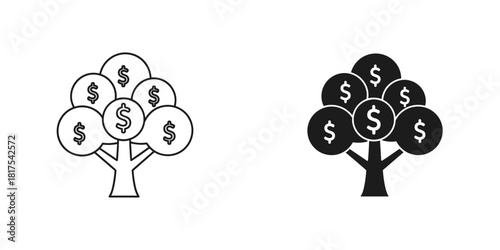 Money tree icon representing financial growth, investment, and wealth, isolated on
