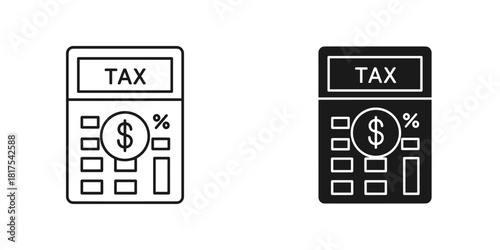 Tax calculator icon set with dollar and percentage symbols, representing financial calculation, isolated on