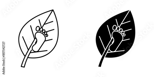 Leaf with human footprint icon, symbolizing nature, environment, and ecofriendly, isolated on white