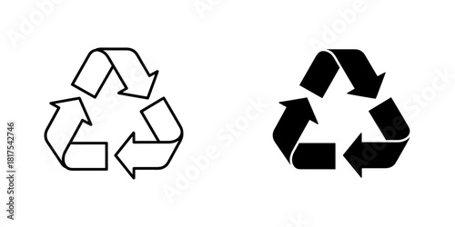 Recycle symbol set with outline and solid black versions, isolated on