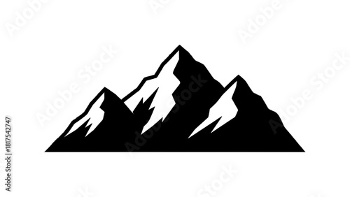 Vector illustration of black and white silhouette graphic icon of a rugged mountain range, isolated on transparent background