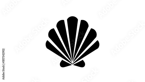 Vector illustration of black silhouette of a scallop shell icon representing the camino de santiago pilgrimage, isolated on transparent background 