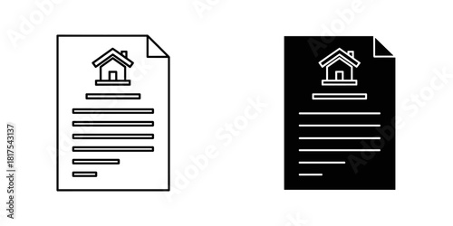 Real estate document icon with house symbol, property contract, mortgage, isolated on white