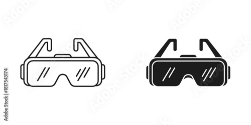 Virtual reality headset icon set, modern vr glasses for immersive digital experience, outline and solid style