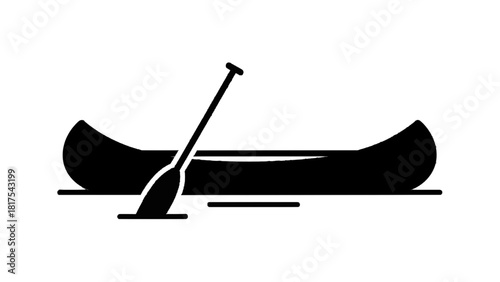 Vector illustration of simple black silhouette icon of a canoe with a paddle on water isolated on transparent background 