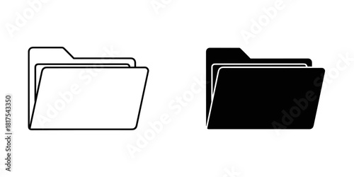 Folder icon set featuring both outline and filled versions, representing data organization and storage, isolated on
