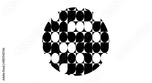 Abstract circle design with alternating black and white oval patterns creates a simple yet
