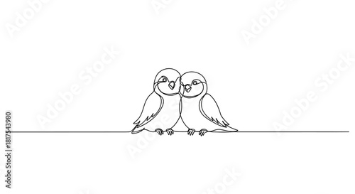 Minimalist continuous line drawing of two birds in love symbolizing affection and companionship