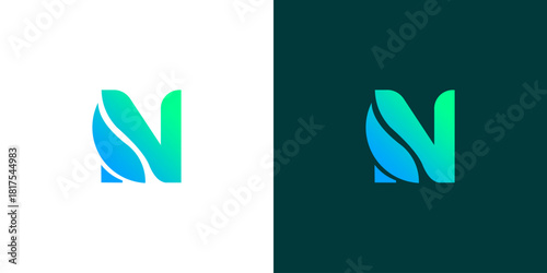 Modern 'N' letter logo with blue and green gradient fluid design