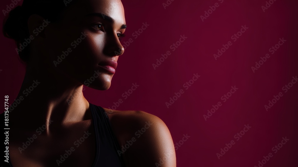 Fototapeta premium Fitness portrait, artistic colors, dramatic shadows, trending on Adobe Stock, perfect lighting