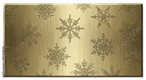 Golden surface adorned with an array of intricately designed snowflakes in a textured pattern design element