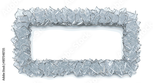 Rectangular frame constructed from translucent shards of glass arranged around a central opening space