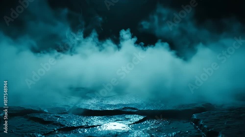 Wallpaper Mural A dark, reflective surface of cracked ice or stone illuminated by a faint blue light, creating a mysterious and atmospheric scene with a sense of depth and texture Torontodigital.ca