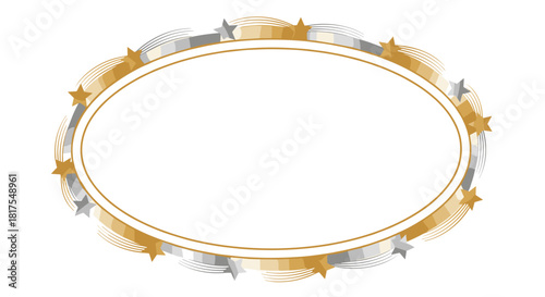 Oval frame decorated with gold and silver stars and curved lines around the border element design