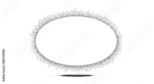 Circular frame with jagged edges and a shadow beneath it on a white background in a simple illustration