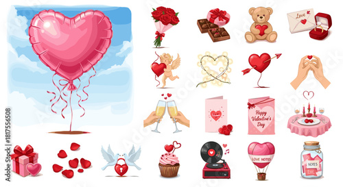 Valentine's day themed images featuring hearts roses cupid teddy bear and romantic gifts collection