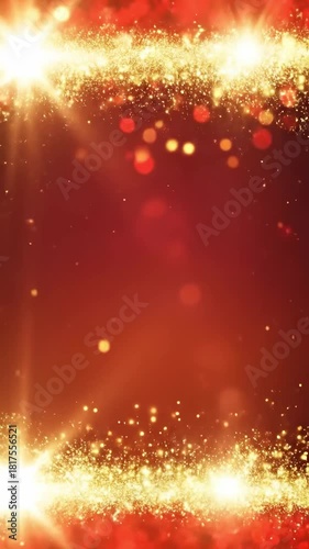 Festive red and gold glitter background with sparkling particles creating a magical border for celebrations and holidays