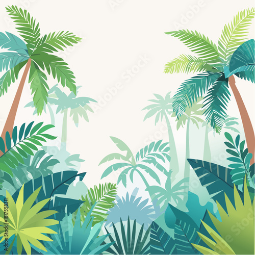 Tropical Jungle Paradise Lush Palm Trees and Vibrant Green Foliage in Exotic Paradise