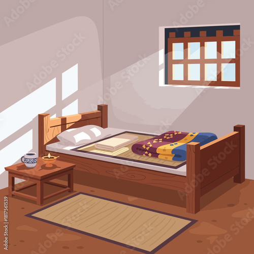 Cozy Interior Depicting a Minimalist Bedroom Scene With Natural Light