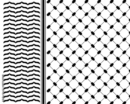 Keffiyeh pattern. Traditional Palestinian headscarf or neckerchief print. Abstract geometric fabric texture in oriental style. Arabic cloth background. Vector graphic illustration.