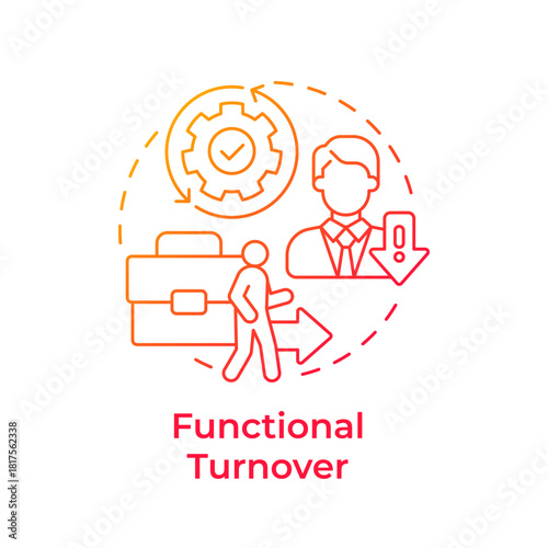Functional turnover red gradient concept icon. Poor performing personnel. Staff attrition type. Round shape line illustration. Abstract idea. Graphic design. Easy to use in promotional material,