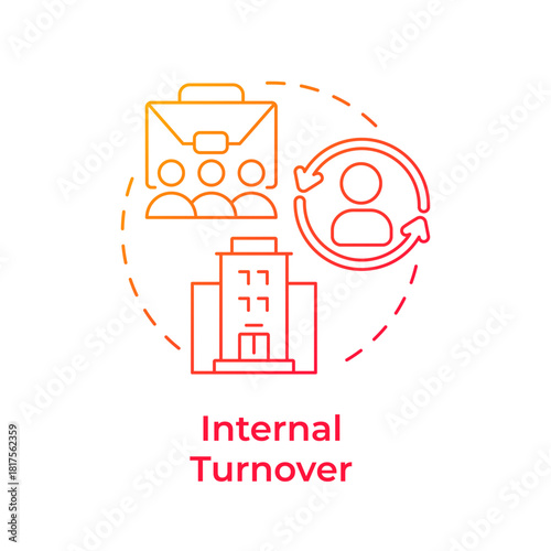 Internal turnover red gradient concept icon. Worker moving to other department. Staff attrition type. Round shape line illustration. Abstract idea. Graphic design. Easy to use in promotional material,