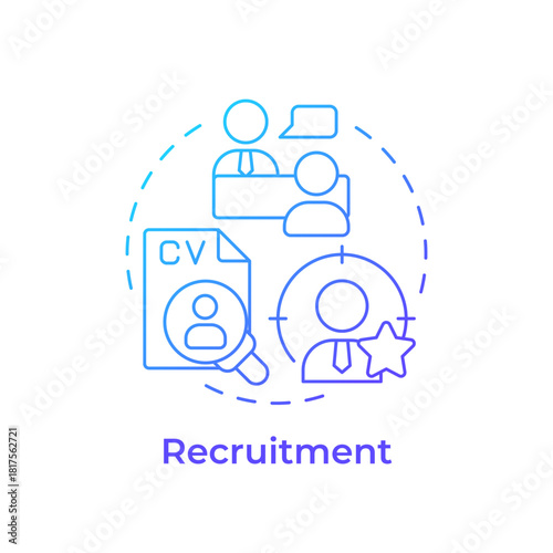 Recruitment blue gradient concept icon. Hiring suitable candidates for team. Employee lifecycle. Round shape line illustration. Abstract idea. Graphic design. Easy to use in promotional material,