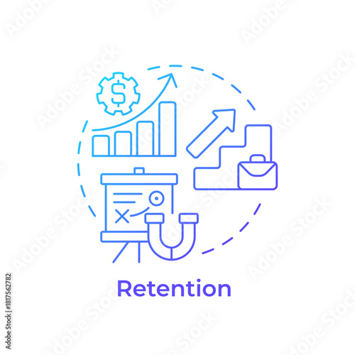 Retention blue gradient concept icon. Keeping talents engaged in workflow. Employee lifecycle. Round shape line illustration. Abstract idea. Graphic design. Easy to use in promotional material,