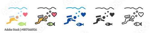 recreational dive icon set multi style various collection