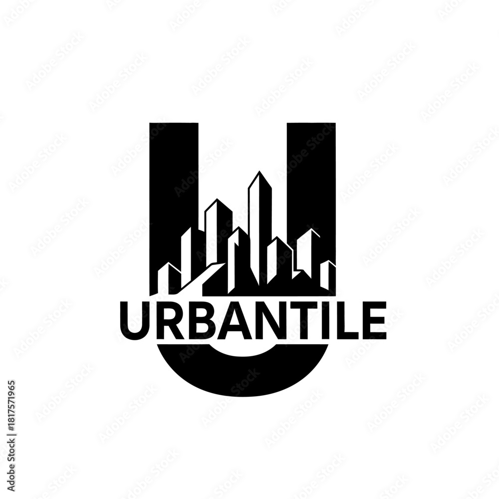 Fototapeta premium Urban Tile Logo Design with Cityscape Silhouette.