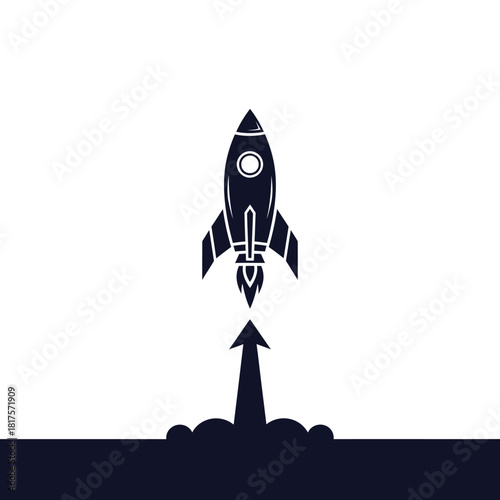 Rocket Launching into Space with Smoke Trail.