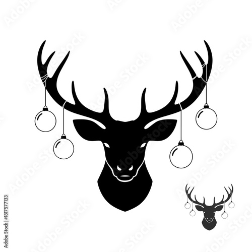 Christmas Deer Head Silhouette with Ornaments