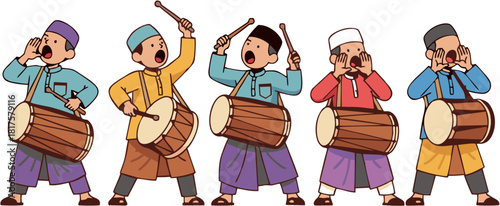 Children Celebrating Ramadan with Traditional Drums and Festive Joy