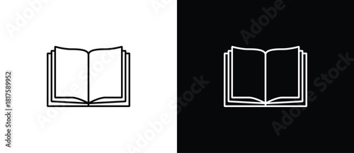 Book icons set in thin line style, open book icon. Isolated on a transparent and black background, vector illustration. Editable strokes.
