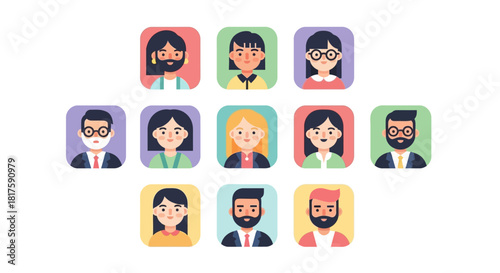 A diverse collection of modern flat design vector avatars. Set of user profile icons and character portraits for business