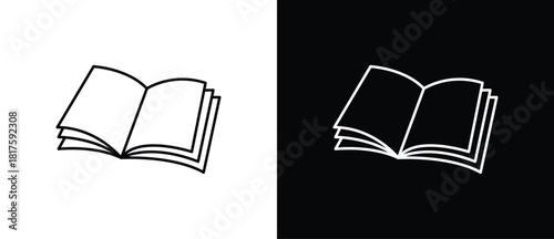 Book icons set in thin line style, open book icon. Isolated on a transparent and black background, vector illustration. Editable strokes.