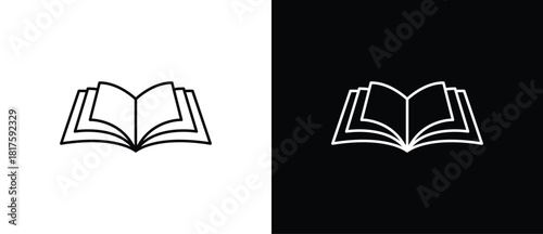 Book icons set in thin line style, open book icon. Isolated on a transparent and black background, vector illustration. Editable strokes.