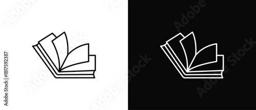 Book icons set in thin line style, open book icon. Isolated on a transparent and black background, vector illustration. Editable strokes.