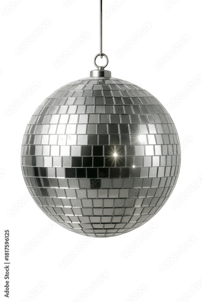 Fototapeta premium Shiny silver disco mirror ball isolated on transparent background PNG