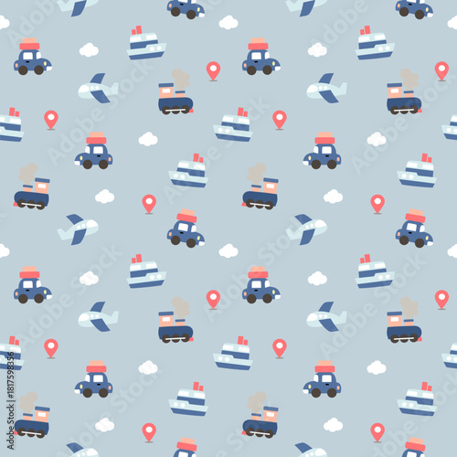 Cute Travel Transportation Seamless Pattern for Nursery Kids Decor