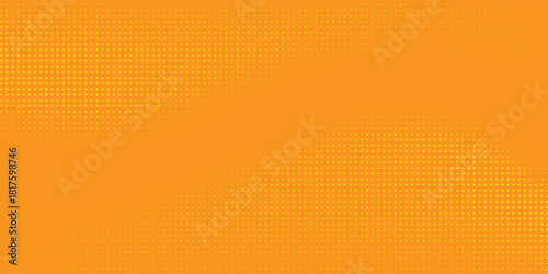 Yellow halftone pattern. Retro comic gradient background. Bright orange pixelated dotted texture overlay. Cartoon pop art faded gradient pattern.