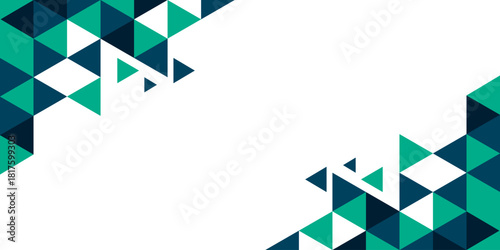 Abstract geometric background with teal and navy blue triangle pattern on white space