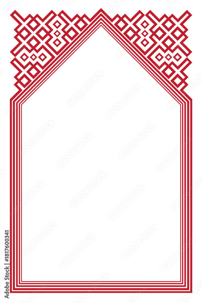 Obraz premium Red and White Geometric Border Frame. Decorative Arch Design for Certificates, Invitations, and Islamic Art Backgrounds. 70
